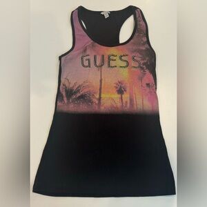 2/$20 Guess Sunset Palm Tank Top in Black and Pink